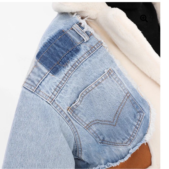 SHE’S GOKE Women's Blue Denim and Cream Sherpa Jacket SIZE L - Picture 5 of 10